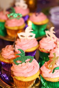 Close-up of mardi gras cupcakes