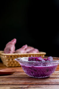 Close-up of ice cream in bowl on table