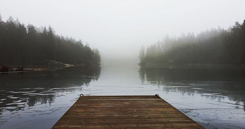 Scenic view of lake against sky during winter