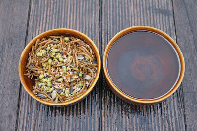 High angle view of food in bowl on table