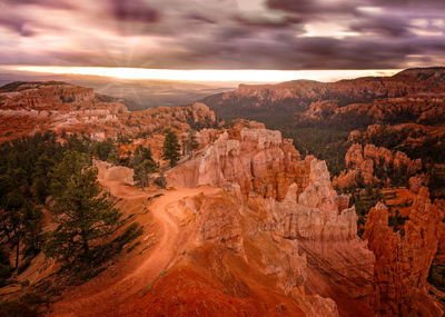 View of rocky landscape against cloudy sky