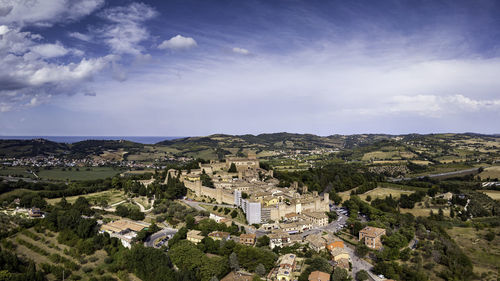 High angle view of townscape against sky