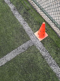 High angle view of soccer field