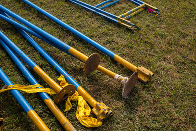 High angle view of playground equipment in park