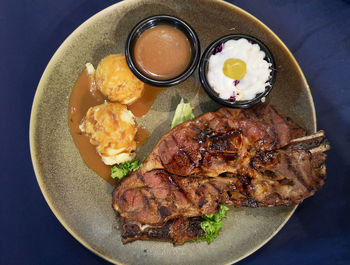 High angle view of meal served in plate