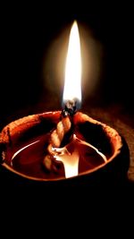 Close-up of burning candle in darkroom