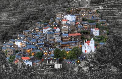 High angle view of buildings in city