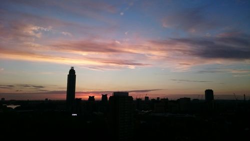 Silhouette of buildings at sunset