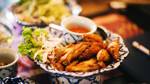 Close-up of food in plate on table