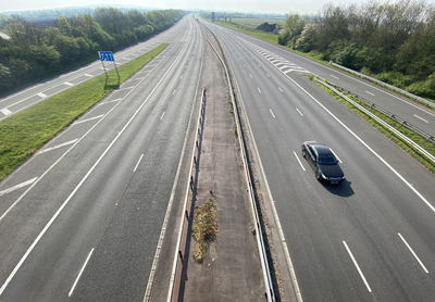 High angle view of car on road