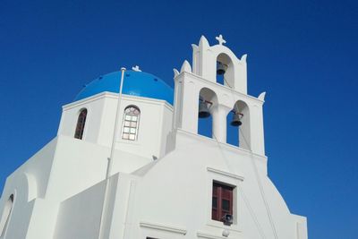 Low angle view of building against clear blue sky