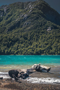 Scenic view of sea against mountains