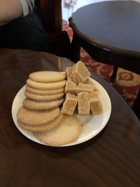Close-up of cookies in plate on table