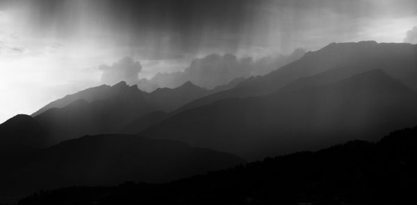 Scenic view of silhouette mountains against sky