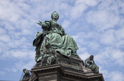 Low angle view of statue against sky. empress maria theresa monument in vienna, austria, europe.