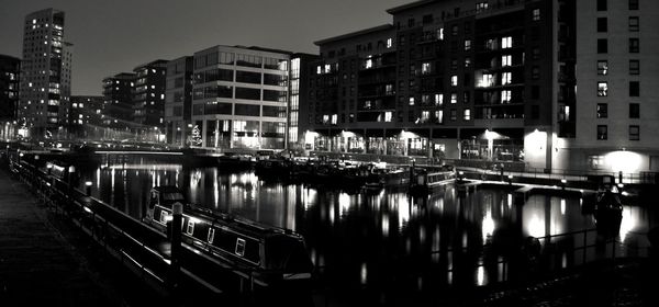 Illuminated buildings at night