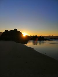 Scenic view of beach against sky during sunset