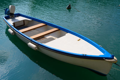 High angle view of boat moored on sea