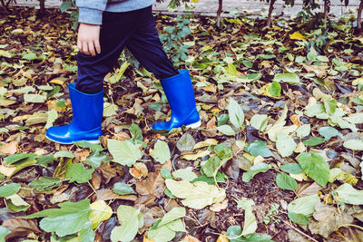 Low section of person standing on field during autumn