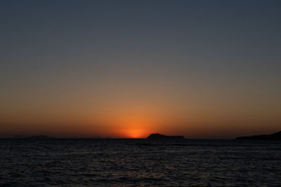 Scenic view of sea against clear sky during sunset