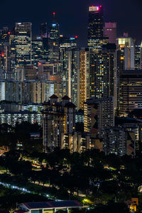Illuminated buildings in city at night