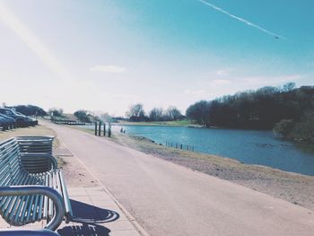 Scenic view of landscape against blue sky