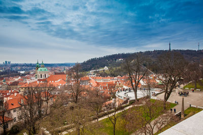 Petrin hill and the beautiful prague city old town seen form the prague castle viewpoint