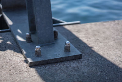 High angle view of bollard on river