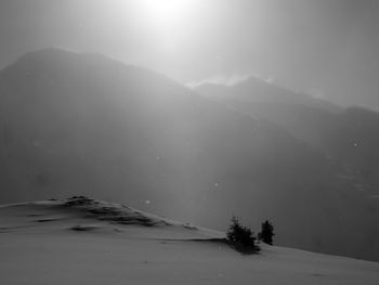 Scenic view of snowcapped mountains against sky during winter