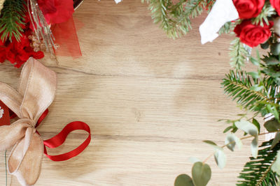 High angle view of christmas decoration on table