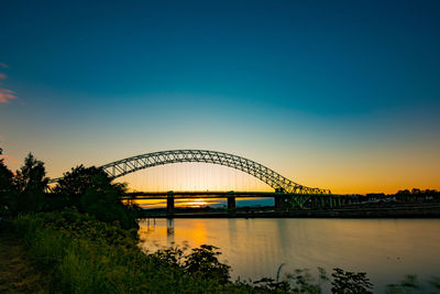 Bridge over river against sky during sunset