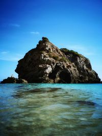 Scenic view of sea against clear blue sky