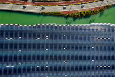 Close-up of metal grate on swimming pool