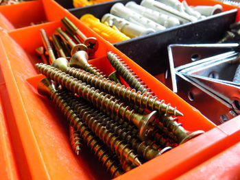 High angle view of carrots on table