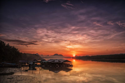 Scenic view of lake against sky during sunset