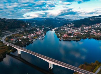 High angle view of a beautiful bridge over the river 