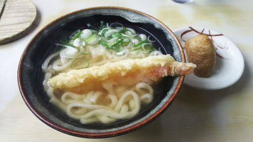 Close-up of soup in bowl on table