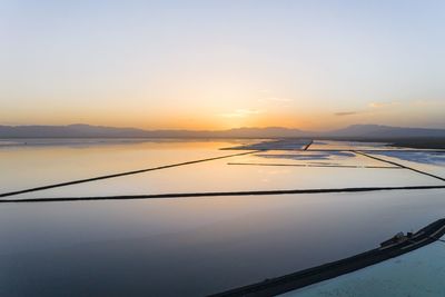 Scenic view of lake against sky during sunset