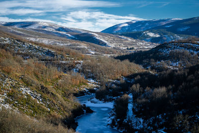 Scenic view of snowcapped mountains against sky