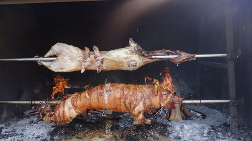 Close-up of meat on barbecue grill