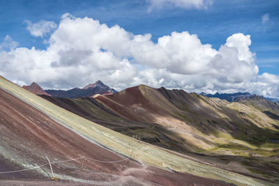 Scenic view of mountains against cloudy sky