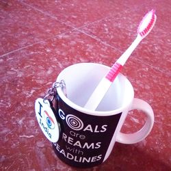 Close-up of coffee cup on table