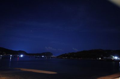 Scenic view of sea against sky at night