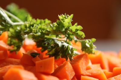 Close-up of chopped vegetable in plate