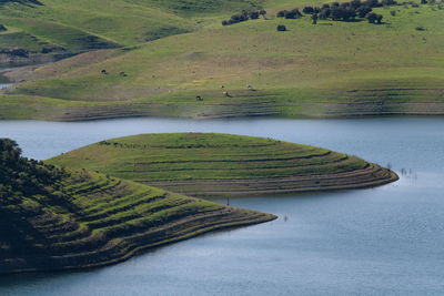 High angle view of river along landscape