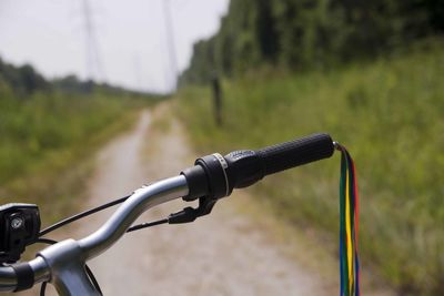 Close-up of cropped bicycle handlebar