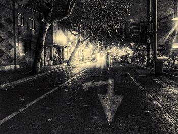 Illuminated street lights at night