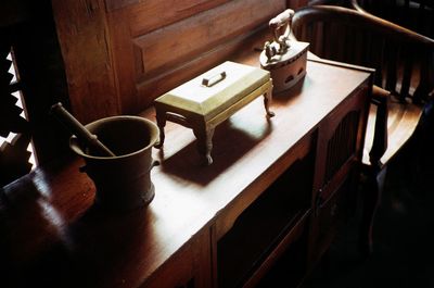 High angle view of food on table