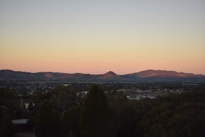 Aerial view of townscape against sky during sunset