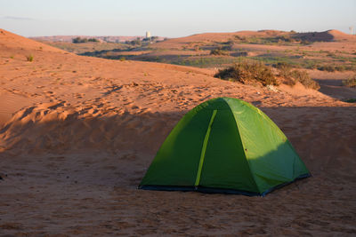 High angle view of tent at desert
